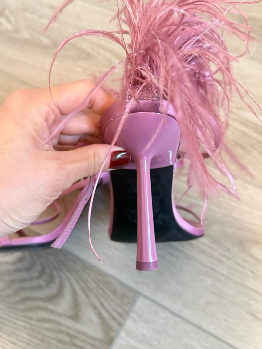 Zara Fuchsia Feathered Strap High Heel Sandals - Picture 5 of 6